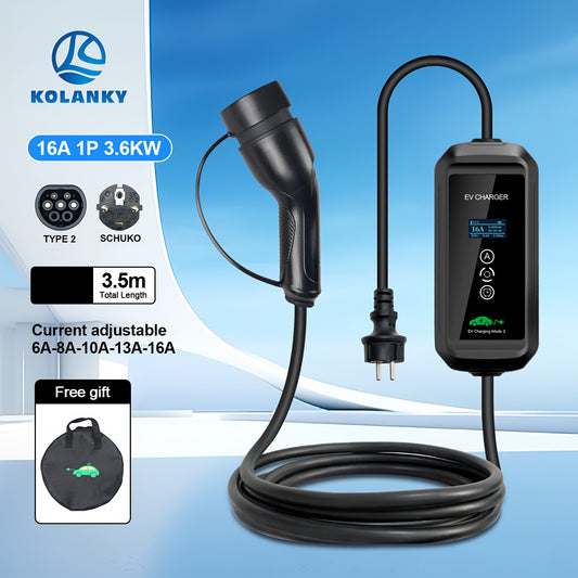 Laadkabel elektrische auto – Oplaadkabel EV – Type 2 Kabel – Thuislader – 1-fase Laadkabel – 3,6 kW 16A – 3,5 Meter Lengte – Instelbare Laadkracht & Laadtijdregistratie