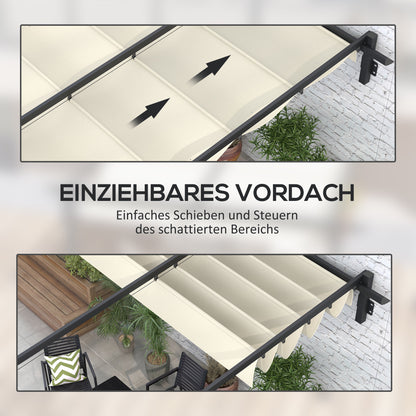 Tuinpaviljoen – Tuinoverkapping – Pergola – Buitenverblijf – Overkapping – Cream – Uitschuifbaar Dak – Metalen Frame – Wandmontage – 3 x 3 Meter