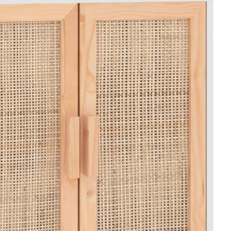 Dressoir – Opbergkast – Ladekast – Commode – Kast – Massief Grenenhout & Rotan – 2 Deuren Met Slot – 60x30x70 cm – Direct Gebruiksklaar
