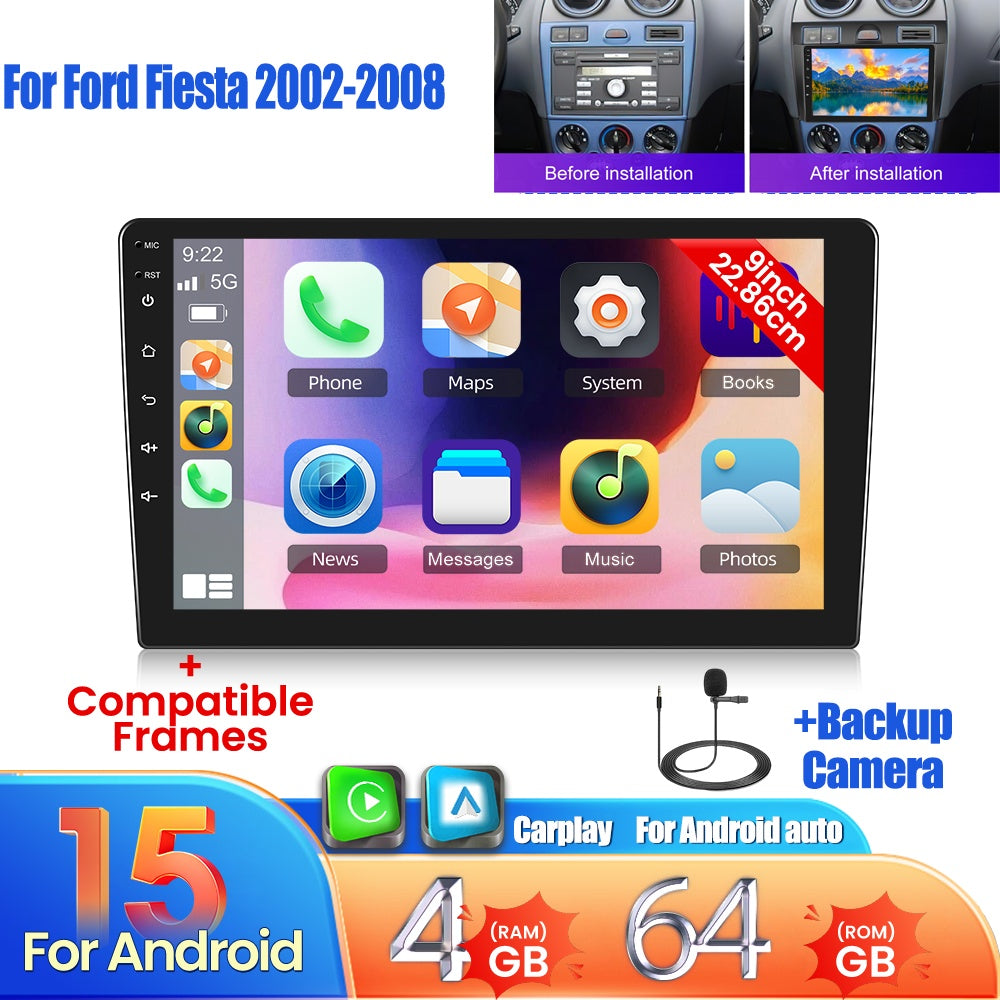 Android 15 Autoradio – Touchscreen Radio – Inbouw Radio – Multimedia Systeem – Carplay Radio – 9 Inch Scherm – Draadloos CarPlay & Android Auto – AHD Achteruitrijcamera & 4GB RAM