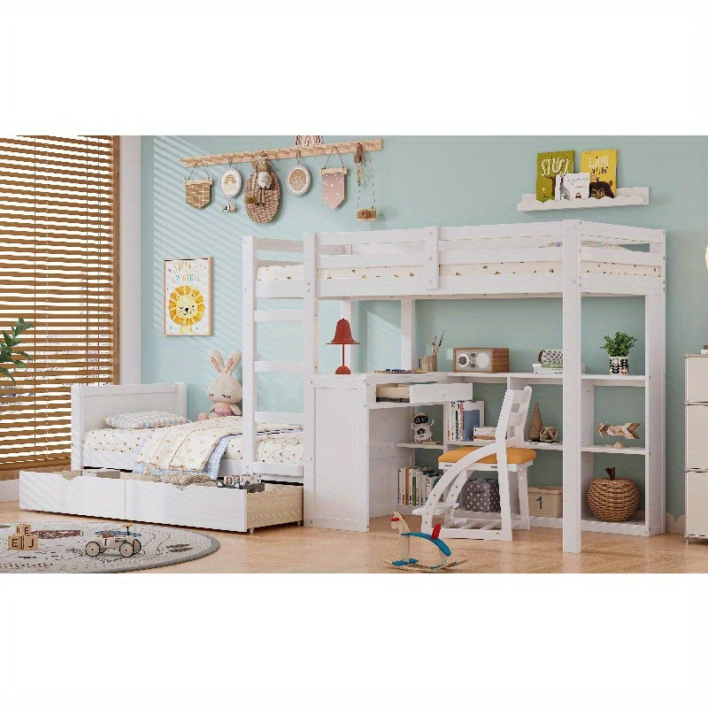Bureaubed – Stapelbed – Kinderbed – Eenpersoonsbed – Slaapbank – Modern Design – Stevig Metalen Frame Met Bekleed Hoofdeinde – 90x200 cm