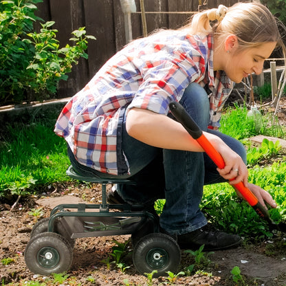 Tuinstoel – Werkstoel – Tuinkruk – Rolstoel Tuin – Zwenkstoel – Hoogte Verstelbaar – Max 150 Kg – Met Opberglade – Groen