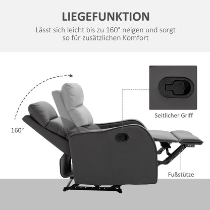 Relaxfauteuil – Recliner – Fauteuil – Tv-stoel – Leunstoel – Donkergrijs – Verstelbare Rugleuning 160° – Kunstleer Bekleding