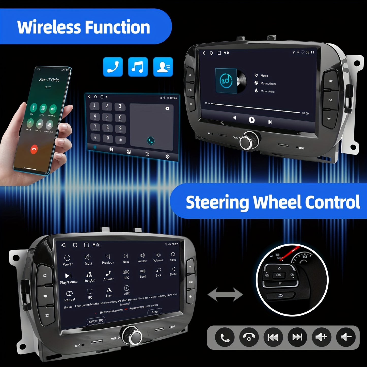 Android 14 Autoradio – Carplay Radio – Multimedia Speler – 2 DIN Stereo – Touchscreen Navigatie – DAB+ Digitale Radio – Achteruitrijcamera Inclusief – 7 Inch IPS Scherm