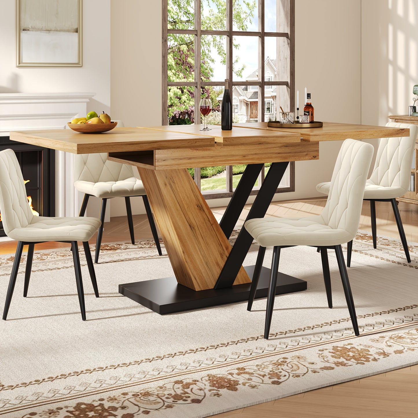 Extendable Dining Table (120-160 x 75 x 75.5cm), Kitchen Table, Extends to 160cm, Suitable for Kitchen and Living Room Use