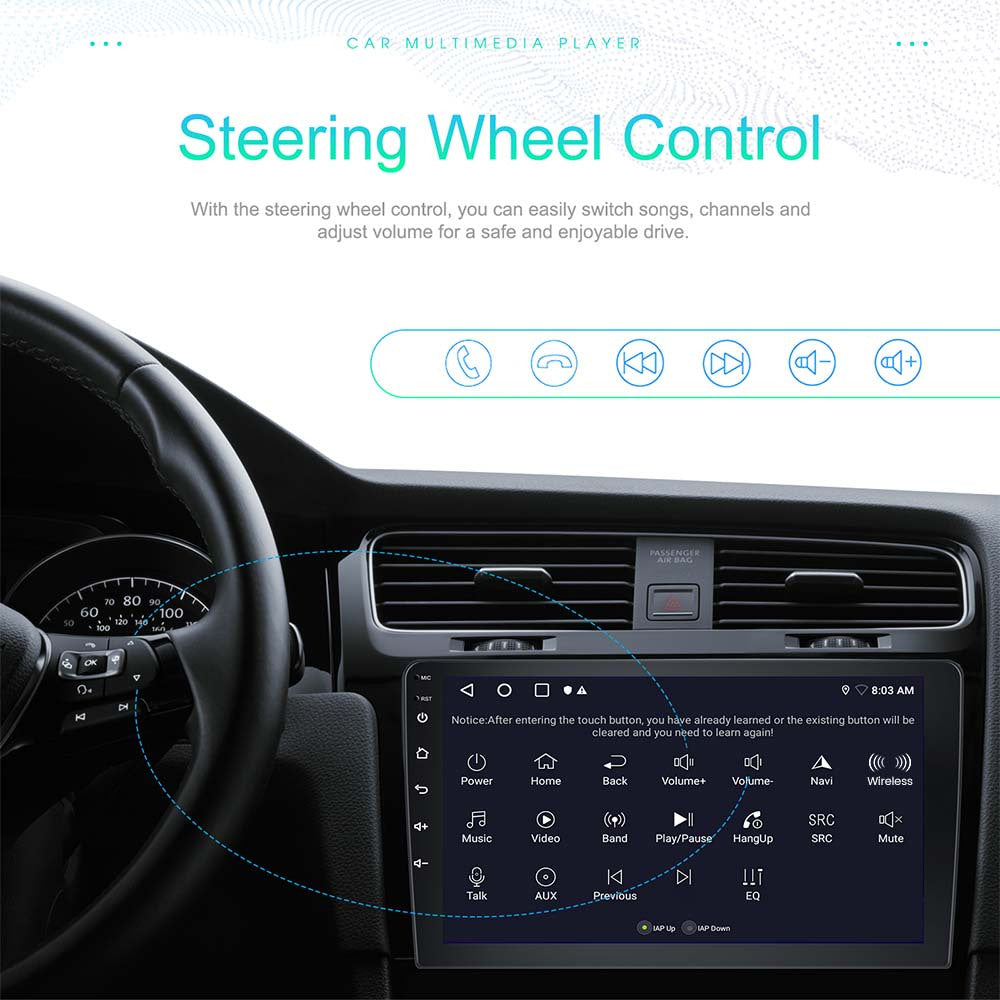 Multifunctionele Auto Multimedia Speler – Autoradio – Auto Stereo – Navigatiesysteem – Touchscreen Radio – 9 Inch 2.5D Tempered Glas – Draadloze CarPlay & Android Auto