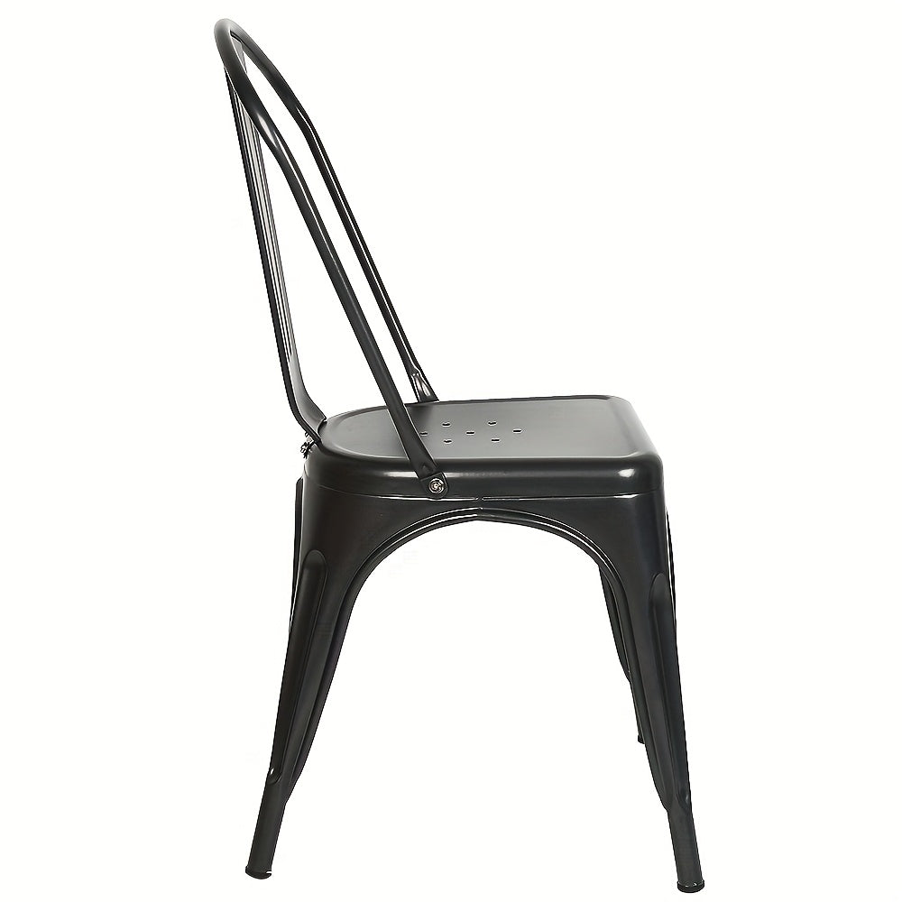 Set van 4 Industriële Metalen Eetkamerstoelen – Zwarte Stapelbare Stoelen van Duurzaam Metaal – Stevige Constructie voor Restaurant, Eetkamer of Horecagebruik (43 x 46 x 85 cm)