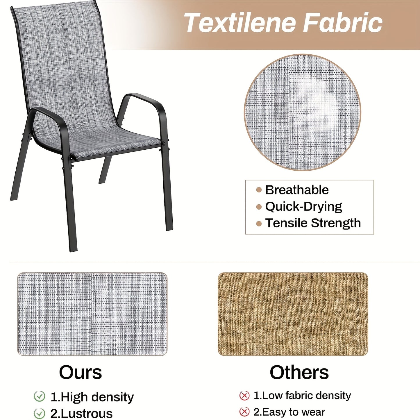 Stapelbare Tuinstoelen – Eetkamerstoelen – Balkonstoelen – Terrasstoelen – Bistrostoelen – Set Van 4 Grijs – Stalen Frame – Weerbestendig Met Textilene Bekleding