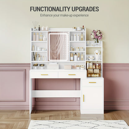 Kaptafel – Make-up Tafel – Cosmeticatafel – Vanity Tafel – Opmaaktafel – Met Spiegel en LED-Verlichting – Ruim Opbergmeubel 130x40x149 cm – MDF en Spaanplaat