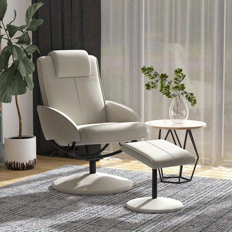 Draaifauteuil – Draaistoel – Relaxfauteuil – Loungestoel – Zithoekstoel – 360° Draaibaar – Comfortabele Ottoman – Stevig Kunststof & Houten Frame – Gemakkelijk Reinigbare Stof – Beige/Grijs