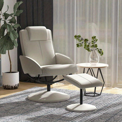 Draaifauteuil – Draaistoel – Relaxfauteuil – Loungestoel – Zithoekstoel – 360° Draaibaar – Comfortabele Ottoman – Stevig Kunststof & Houten Frame – Gemakkelijk Reinigbare Stof – Beige/Grijs