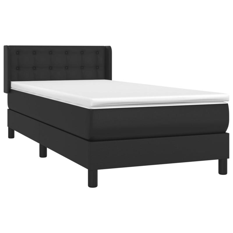 Boxspring Bed – Slaapsysteem – Bedframe – Slaapbank – Eenpersoonsbed – Zwart Kunstleer – Matras 90x190 cm – Metalen Frame & Eenvoudige Montage