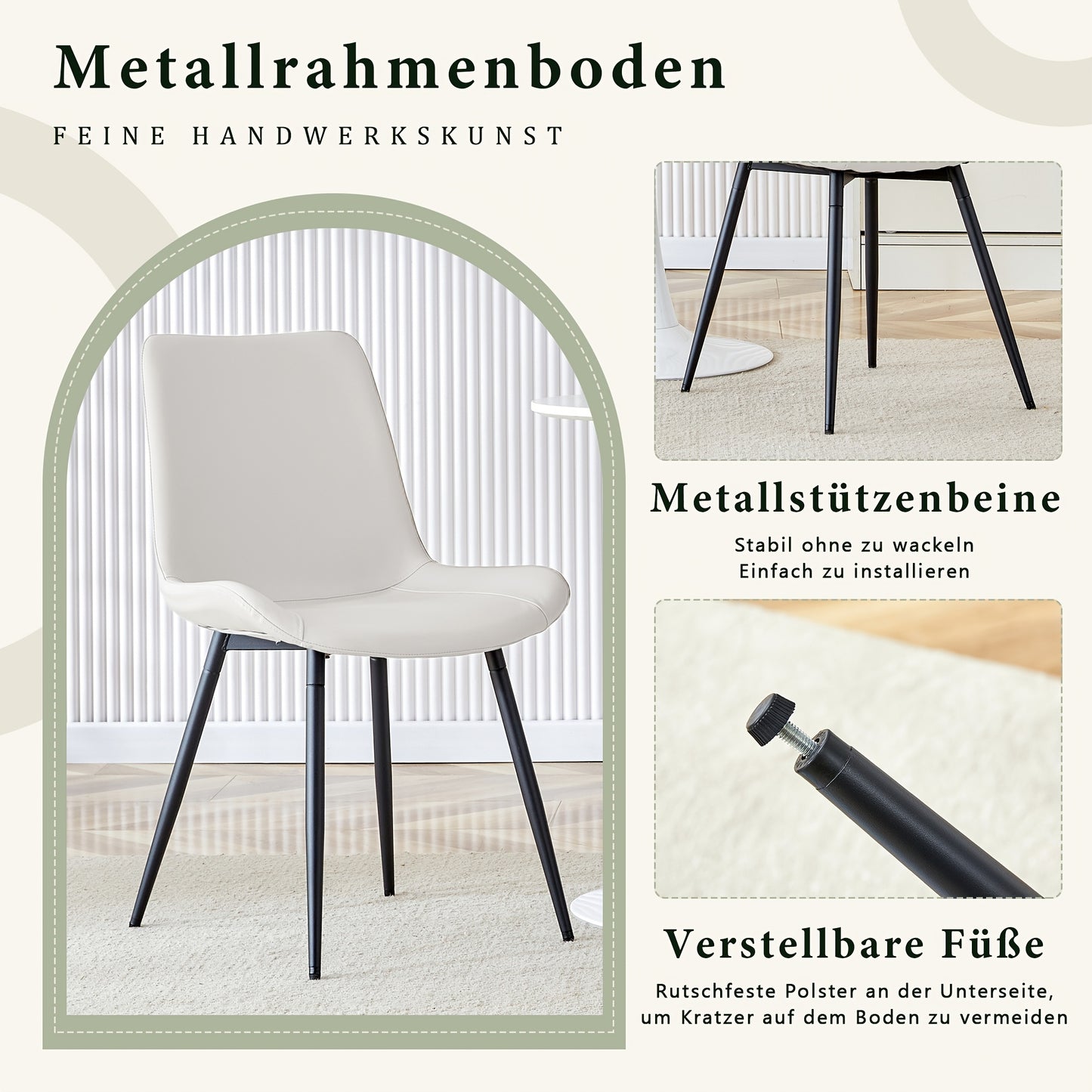 4pcs Nordic Style Fabric Dining Chairs | Metal Support Legs, Non-slip Design, Extended Seat Cushions, Breathable Fabric, Ergonomic Solid Back Style, Brown