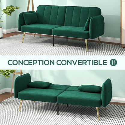 2-Zits Slaapbank – Tweepersoonsbed – Klikklak Bank – Sofa Bed – Slaapbank Donkergroen – Verstelbare Rugleuning – Velvet Bekleding