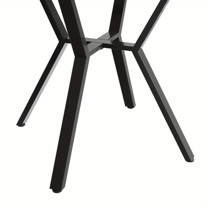 Modern And Stylish Round Marble Dining Table (1 Meter In Diameter) And Black X-shaped Coffee Table with Metal Supports for Stability And Durability, A Must-have for A Stylish Home.