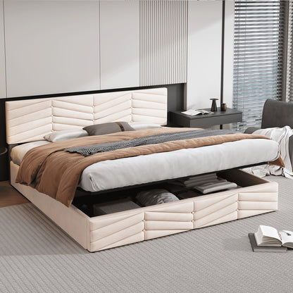 Tweepersoonsbed – Gestoffeerd Bed – Slaapbank – Ledikant – Bedframe – Verstelbaar Hoofdbord – 180x200 cm – Beige – Klassiek Design – Hoogwaardige Stoffering