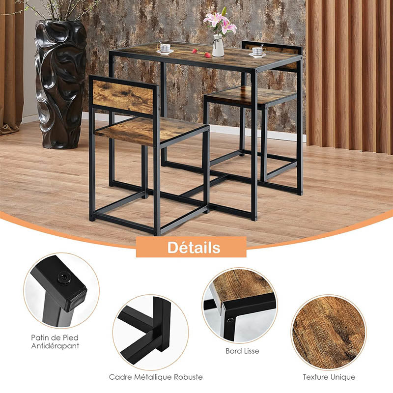 Compact eettafelset – Tafel met stoelen – Bistroset – Eethoek – Terrasset – Retro design – Stevig metalen frame – Non-slip voetpadden – Antique color