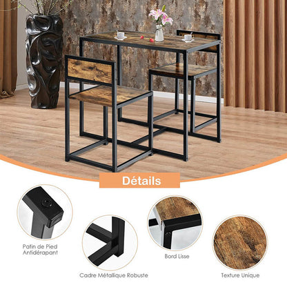 Compact eettafelset – Tafel met stoelen – Bistroset – Eethoek – Terrasset – Retro design – Stevig metalen frame – Non-slip voetpadden – Antique color