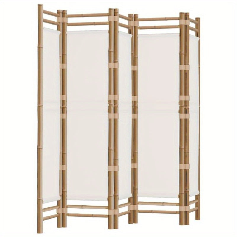 Bamboescherm – Vouwdeur – Tuinscherm – Kamerscherm – Scheidingswand – Crèmekleurig Canvas – 200 cm Breed – Natuurlijk Bamboe & Stevig Canvas