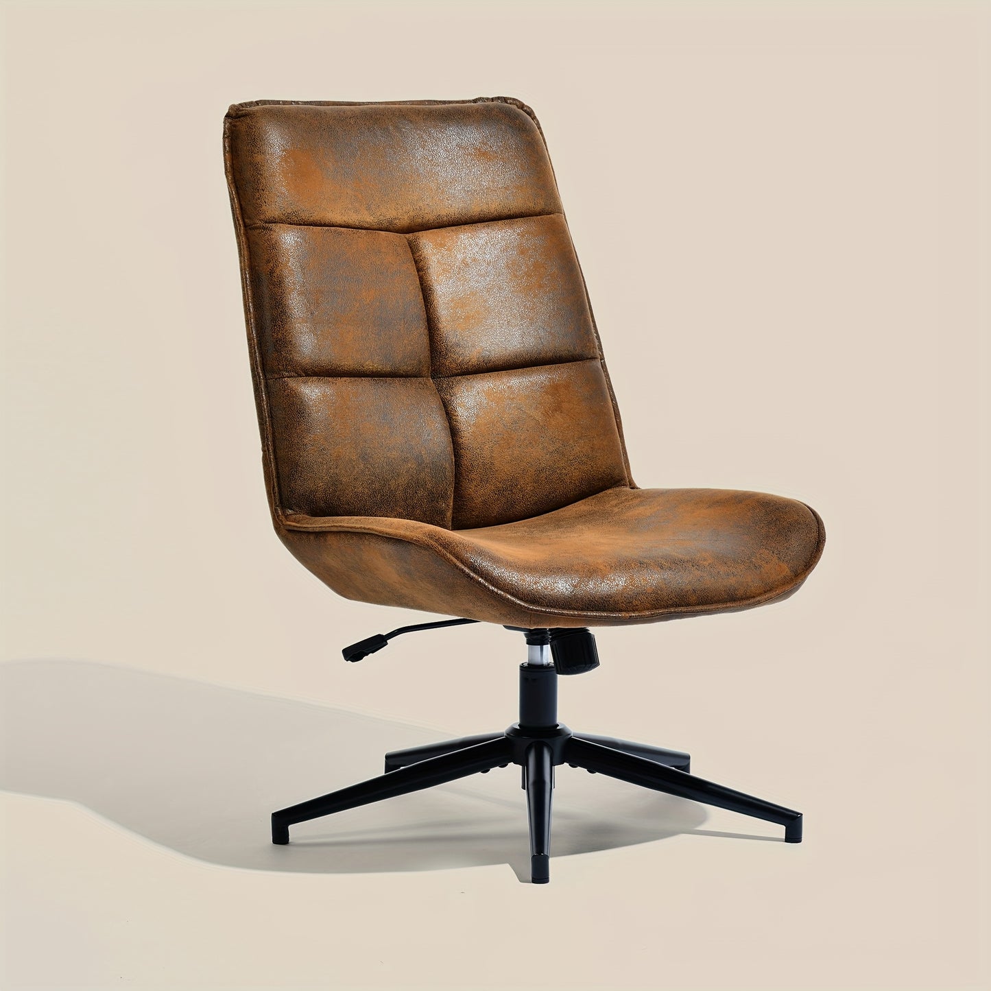 MEUBLES COSY Office Chair Without Armrests with Adjustable Height And Swivel Vintage Style Steel Legs Brown Fabric Covering