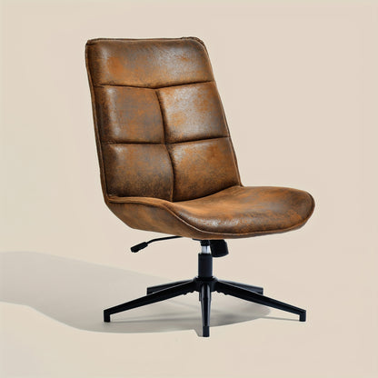 MEUBLES COSY Office Chair Without Armrests with Adjustable Height And Swivel Vintage Style Steel Legs Brown Fabric Covering