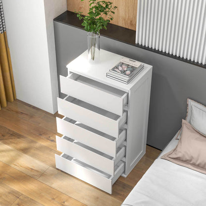 Ladekast – Commode – Ladenkast – Opbergkast – Kast Zonder Handgrepen – Modern Design – 5 Laden – Wit – 60x38x100 cm – Anti-Kantel Systeem