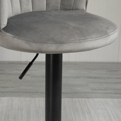 Barkrukken – Barstoelen – Keukenstoelen – Bistrostoelen – Krukken – Draaibaar – Verstelbare Hoogte – Fluweelachtige Bekleding – Met Rugleuning – Grijs – 54x56x91-111 cm