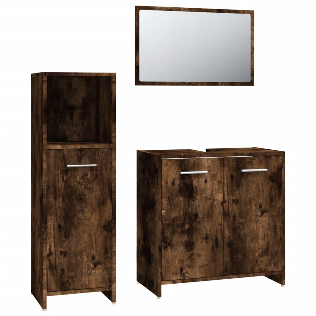 Badkamermeubel Set – Badkamerkast – Wastafelmeubel – Opbergkast Badkamer – Badkamermeubelen – Smokey Eiken Hout – Compact En Vochtbestendig