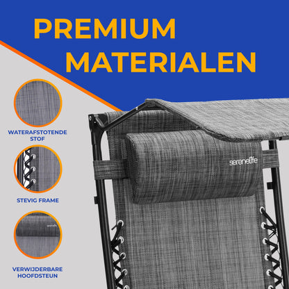 Verstelbare Tuinstoelen – Loungestoelen – Ligstoelen – Tuinfauteuils – Relaxstoelen – Inclusief Afneembaar Zijtafeltje – Verstelbare Zonneklep – Grijs – Inklapbaar – Ademend Stof