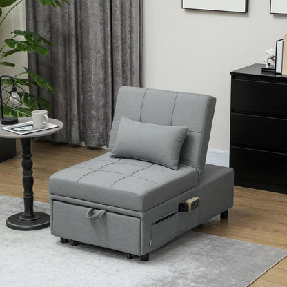 3-in-1 Convertible Sofa Bed with Storage Pocket, Adjustable Backrest & Pillow - Multifunctional Sleeper Chair with Rollers, Space-Saving Design for Small Spaces, Easy Assembly, Durable Plastic/Wood/Metal Frame - Ideal for Liv