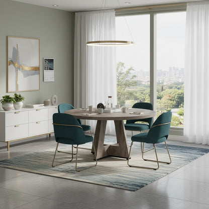 Ronde Bureau – Schrijftafel – Studietafel – Werkplek Meubel – Landelijk Bureau – Diameter 119 cm – Massief Houten Voet – Grijze Afwerking