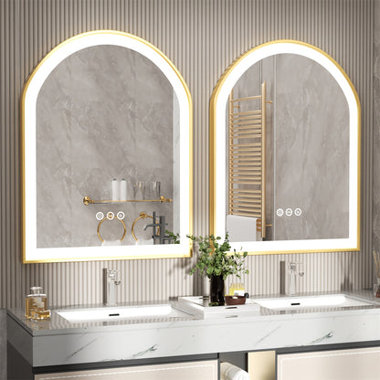 Badkamerspiegel – Led Spiegel – Wandspiegel – Make-up Spiegel – Anti Condens Spiegel – Goud Aluminium Frame – 60x60 cm – Dimbaar – Anti-Fog Verwarmingselement