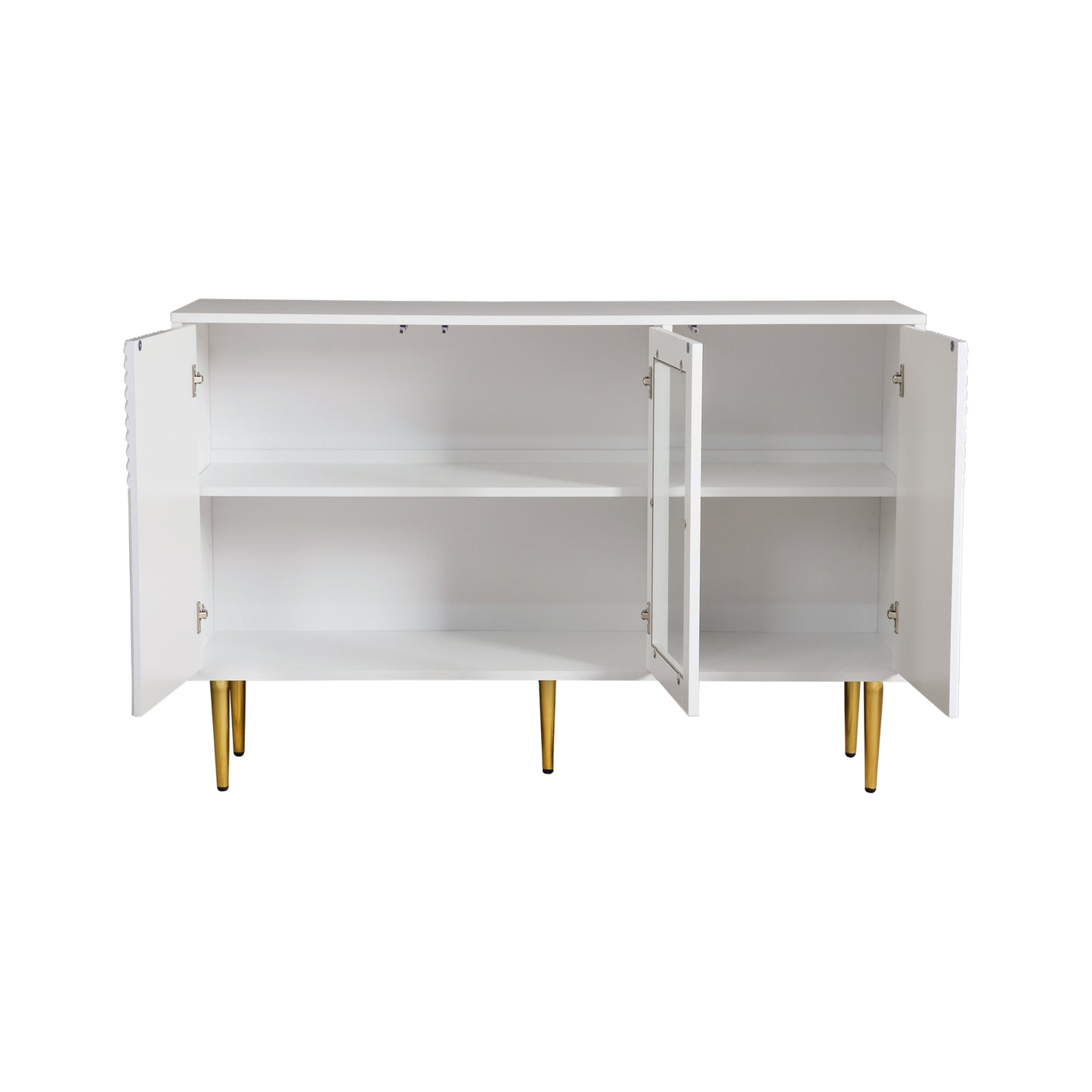 Dresser with 3 Doors, with Metal Feet And Glass Doors, White, Dimensions: 120 X 38 X 79.5 Cm
