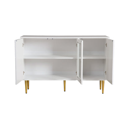 Dresser with 3 Doors, with Metal Feet And Glass Doors, White, Dimensions: 120 X 38 X 79.5 Cm