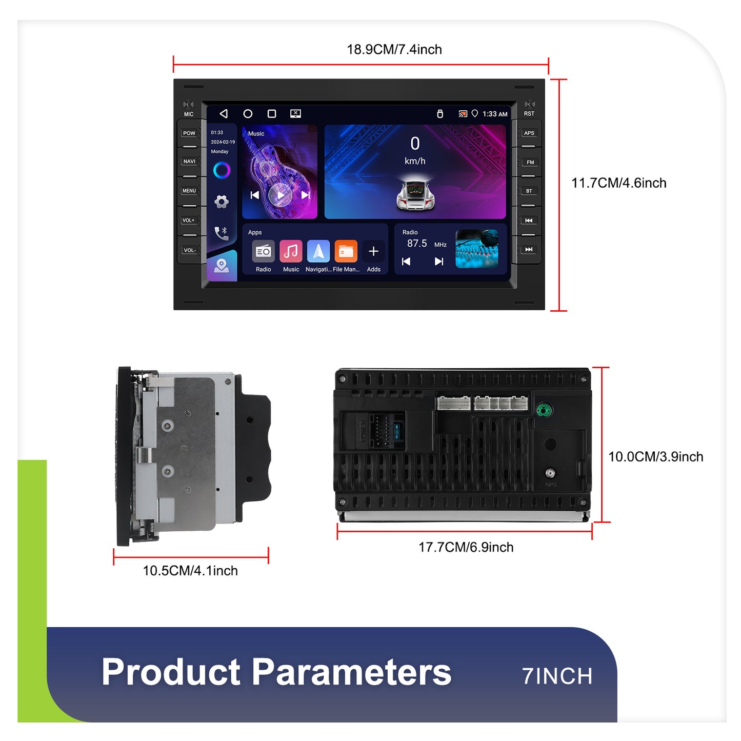 Autoradio Android 15 – Multimedia Systeem – Auto Audio – GPS Navigatie – Touchscreen Radio – 7 Inch HD Scherm – 4G+64G Geheugen – Draadloze CarPlay & Achteruitrijcamera