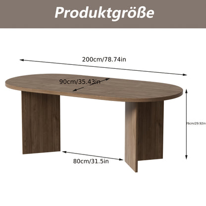 Ovale Eettafel – Rond Tafelblad – Houten Tafel – Vintage Eetkamertafel – Eettafel Bruin – Voor 8-10 Personen – 200x90x76 cm – Afgeronde Hoeken