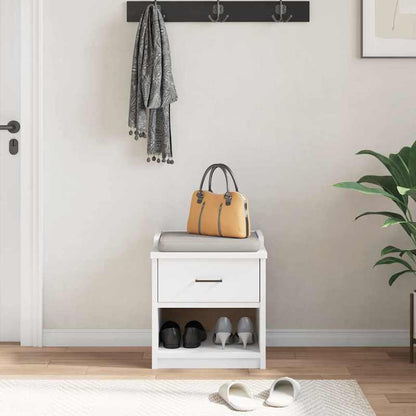 Modern White Solid Pine Hallway Bench with Shoe Storage, 45x40x50cm, Minimalist Design for Entryway or Living Room, Durable and Stylish Organizer for Shoes and Accessories