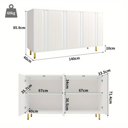 Dressoir – Opbergkast – Buffetkast – Tv-Kast – Kast – Modern Design – Donkerblauw Met Gouden Accenten – 140×40×85 cm – Stevige Metalen Pootjes – Verticale Deuren – Hardhouten Constructie