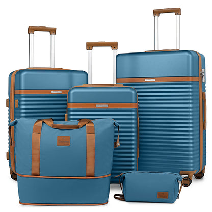 Harde Kofferset – Reiskoffers – Spinner Koffers – Bagageset – Handbagage Trolley – ABS Lichtgewicht – TSA Slot – 20/24/28 Inch – Inclusief Toilettas & Reistas – Uitbreidbaar – 360° Wielen – Blauw