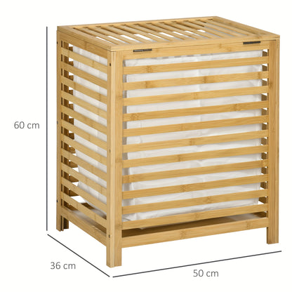 Wasmand – Wasbox – Wassorteerder – Waszak – Opbergmand – Metalen Bamboe Look – Ventilerende Spleten – 55L Inhoud – 50x36x60 cm – Met Deksel – Rechthoekig Design