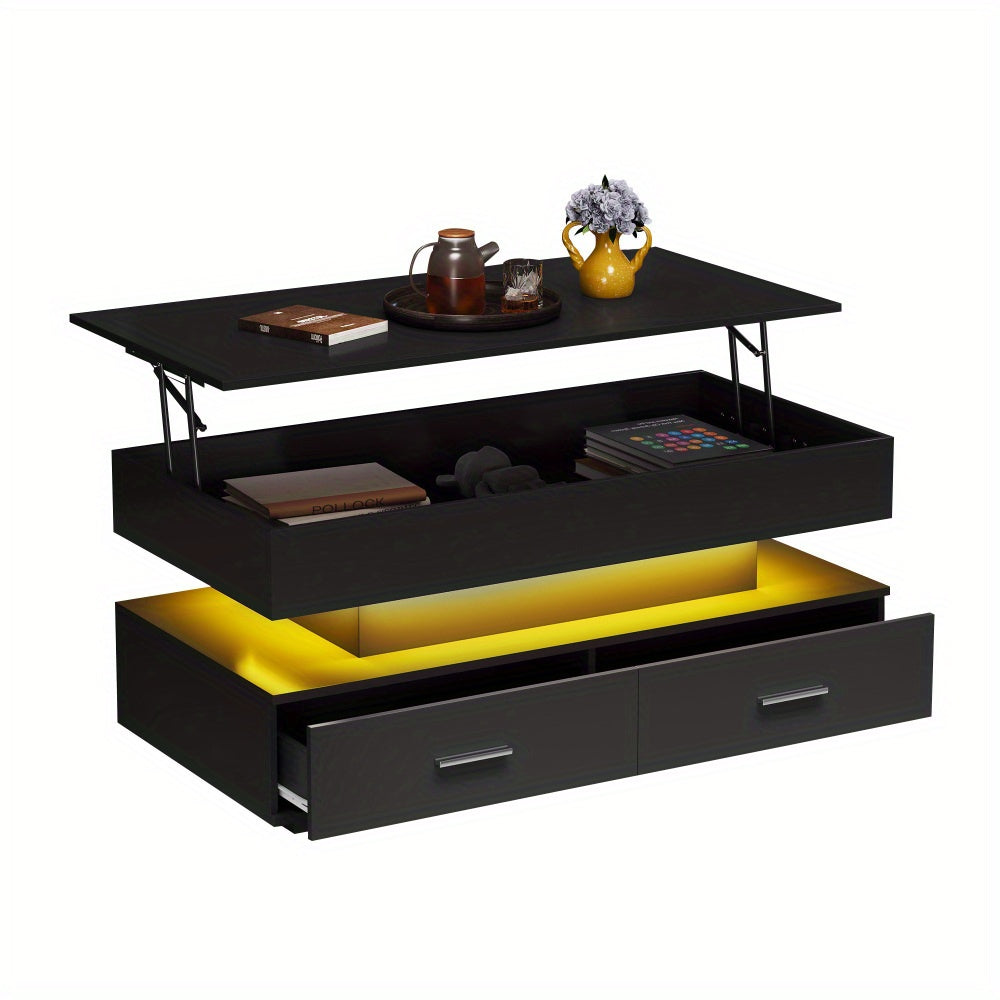 Salontafel – Koffietafel – Bijzettafel – Woonkamertafel – Tafeltje – Verstelbare Hoogte – 2 Lades & Open Opbergruimte – Zwart Metalen Frame – 100x50x44 cm – Modern Design