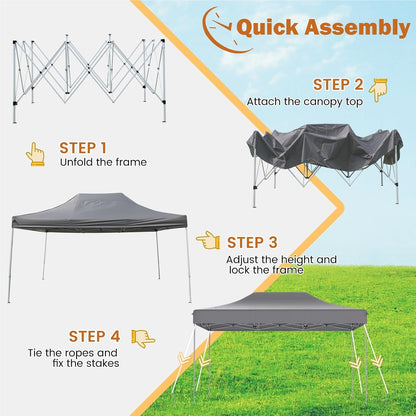 Partytent – Paviljoen – Easy-Up Tent – Vouwtent – Feesttent – Grijs – 3x4,5 Meter – Waterdicht Oxford Polyester – Verstelbare Hoogte Met Wieltjes
