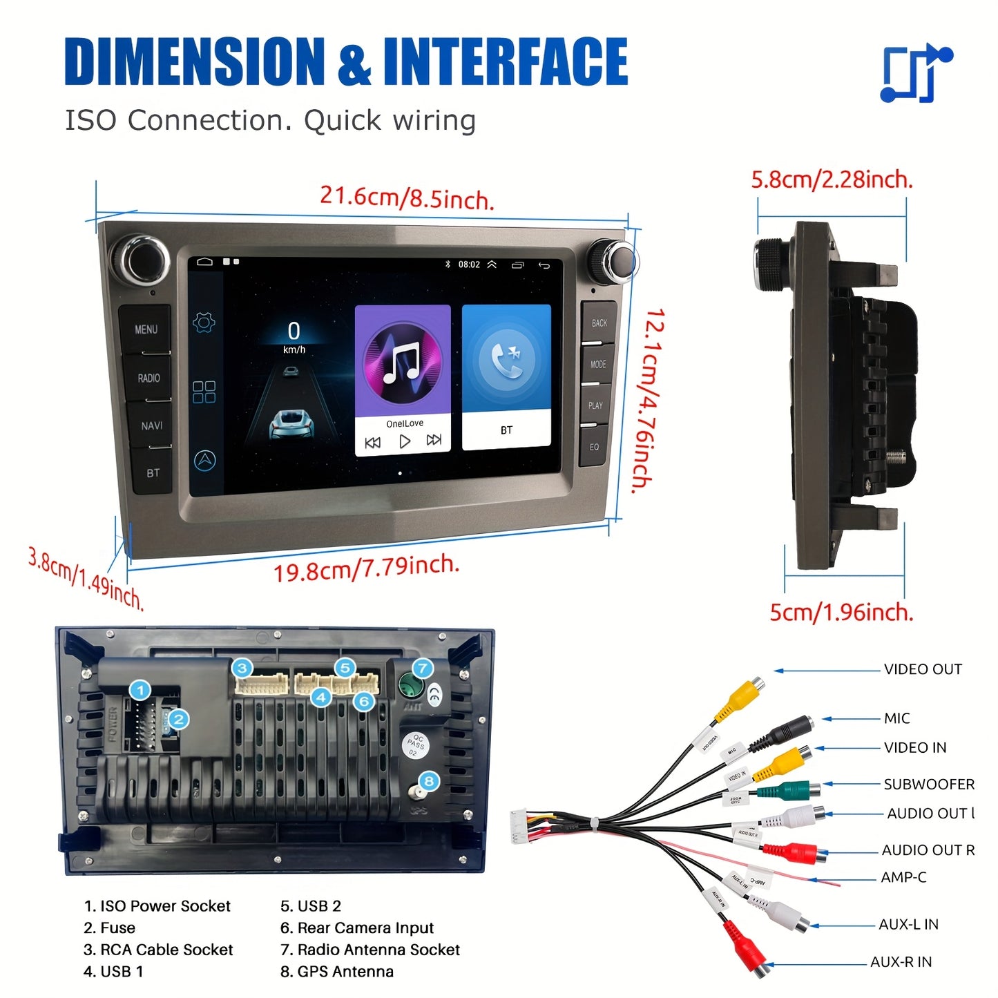Autoradio – 2DIN Radio – Auto Stereo – Multimedia Speler – Touchscreen – 17,78 cm – Android 14 – Draadloos CarPlay & Android Auto