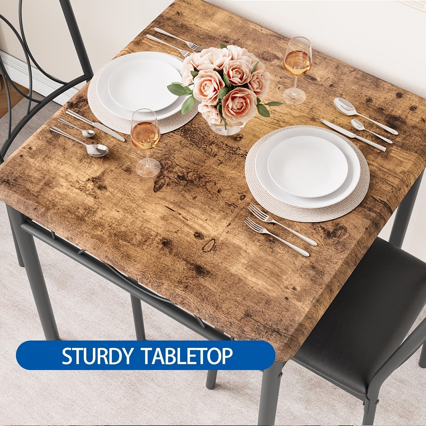 Eettafelset – Tafel Met Stoelen – Dining Set – Eetkamerset – Keukenmeubel – Vintage Bruin – Comfortabele Gestoffeerde Stoelen – Stevig MDF Met Metaal Frame