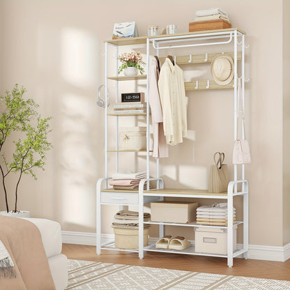 Kapstok – Schoenenrek – Garderobe – Kledinghanger – Schoenenbank – 5-in-1 Multifunctioneel – Stevig Metalen Frame – 182 cm Hoog