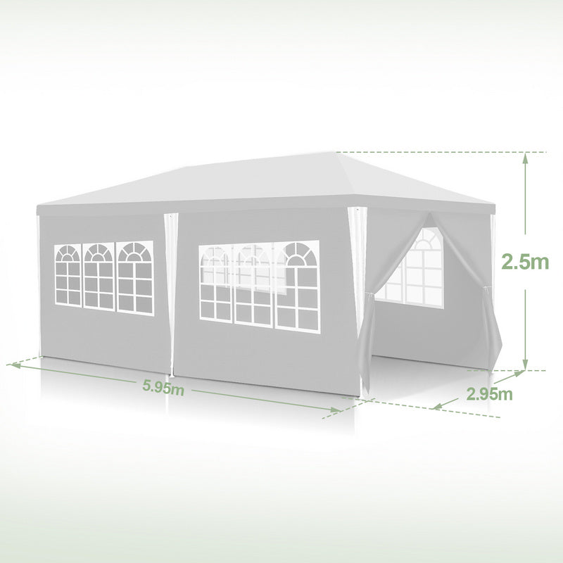 Partytent – Tuinpaviljoen – Feesttent – Tuintent – Paviljoen – 3x6 Meter – Waterdicht PE Materiaal – Met Zijwanden en UV Bescherming - Wit