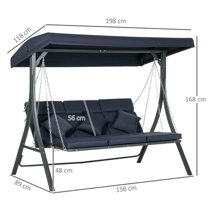 Tuinschommel – Schommelbank – Hollywood Schommel – Tuinbank – 3-Zits – Verstelbaar Zonnescherm – Weerbestendig Metalen Frame – Inclusief Comfortabele Kussens