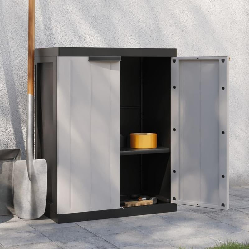 Tuinkast – Tuinberging – Opbergkast – Bergkast – Schuurkast – Grijs en Zwart – Compact Formaat 65x37x85 cm – Duurzaam Materiaal PP en RVS