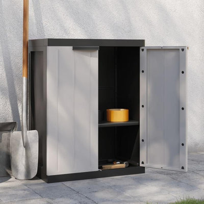 Tuinkast – Tuinberging – Opbergkast – Bergkast – Schuurkast – Grijs en Zwart – Compact Formaat 65x37x85 cm – Duurzaam Materiaal PP en RVS