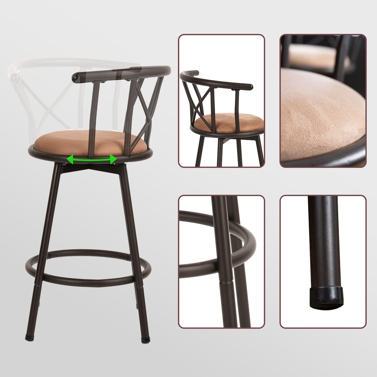 Barstoelen – Barstoelen Met Rugleuning – Keukenstoelen – Barkrukken – Draaistoelen – 63 cm Zithoogte – 360° Draaibaar Met Voetsteun